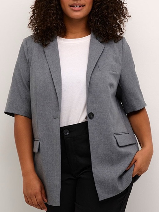 Kaffe Curve Jackets & Blazers - Kaffe Curve IDA Short Sleeve Grey Lightweight Classic Neutral Coat Blazer Sz 14
